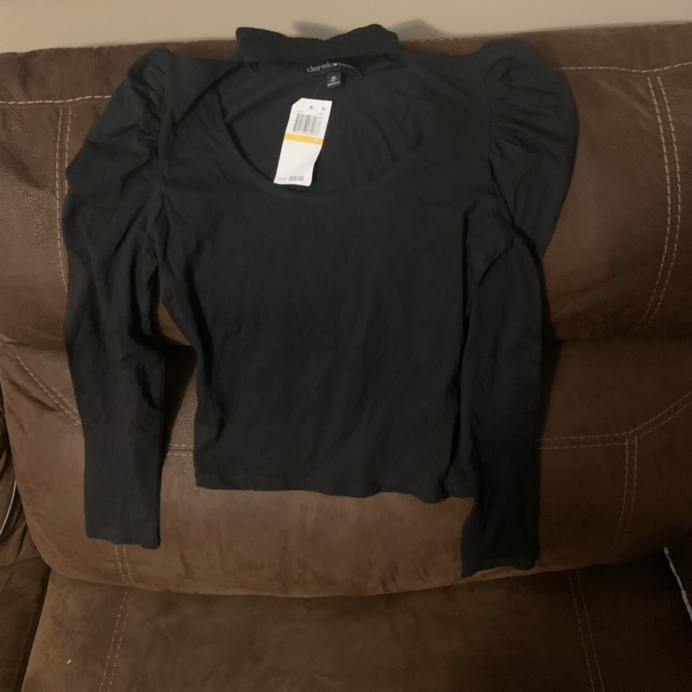 Derek Heart Black Puff-Shoulder Long-Sleeve Top